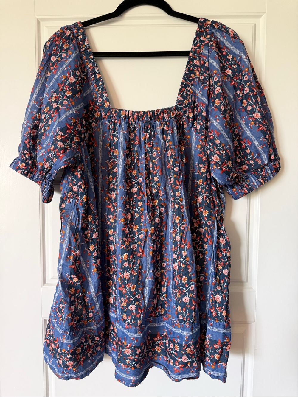 Free People Vintage Lover Blue Floral Puff-Sleeve Women's Top - Picture 6 of 8